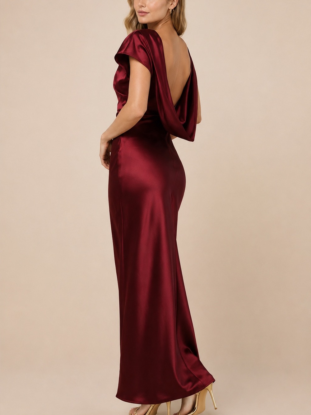 Lulus Captivating Presence Wine Red Satin Cowl Back Maxi Dress